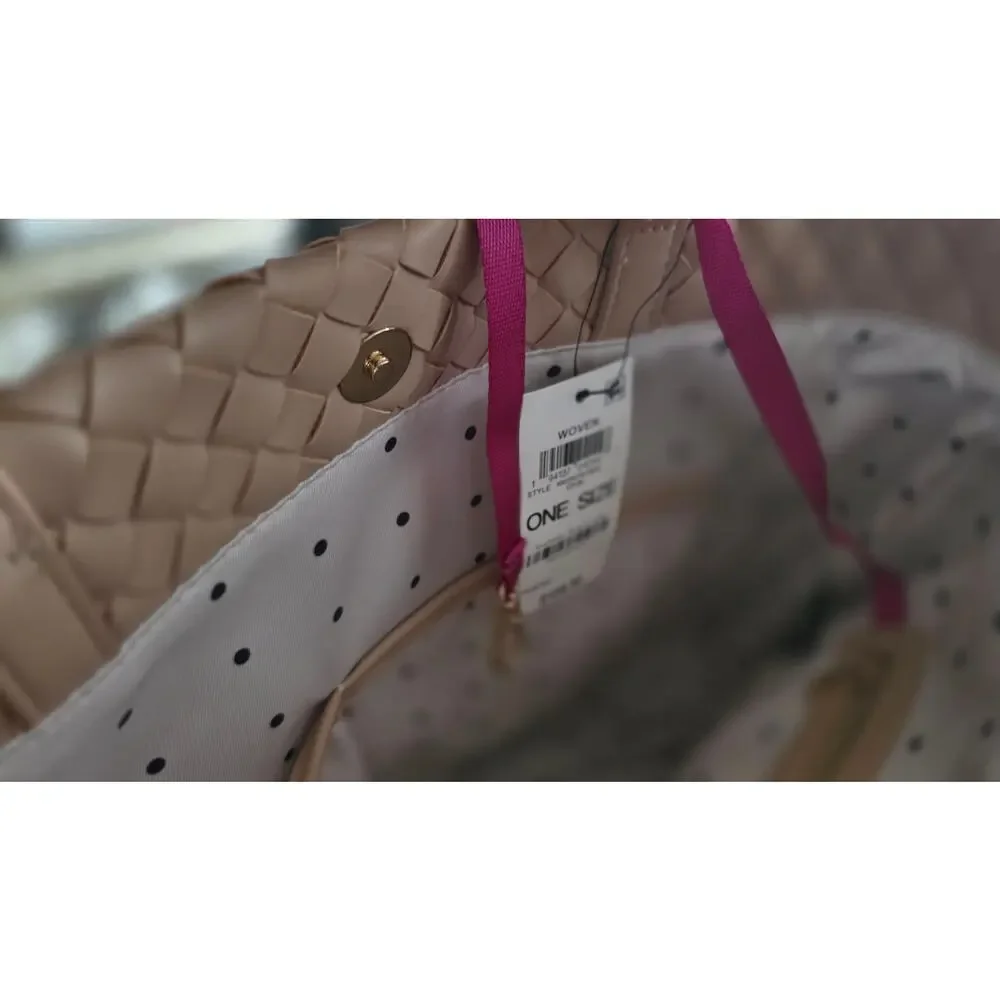 On 34th XL Blush Nude Woven Tote NWT Polka Dot Lining Tote/Laptop Compatible Bag